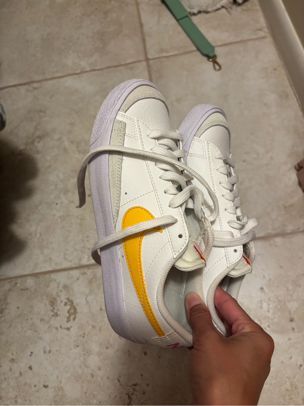 Nike Women's White Sneakers with Yellow Swoosh